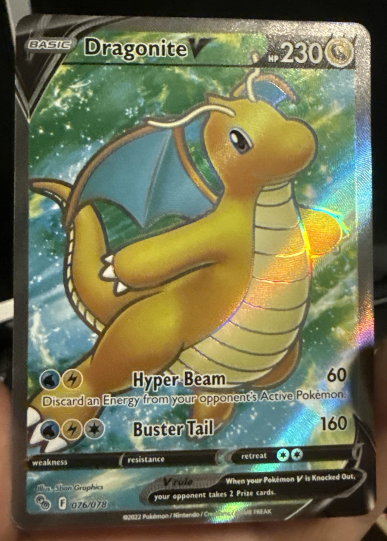 Dragonite V 076/78 Pokémon GO front card photo in GradeValue pregrading report