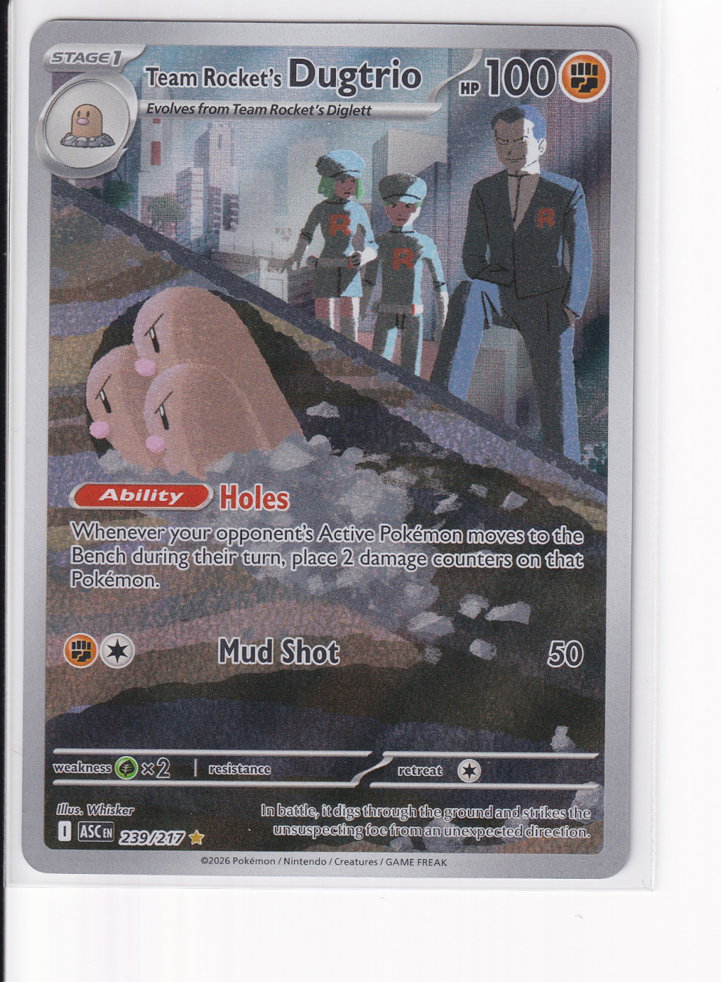 Team Rocket's Dugtrio 239/217 Ascended Heroes front card photo in GradeValue pregrading report