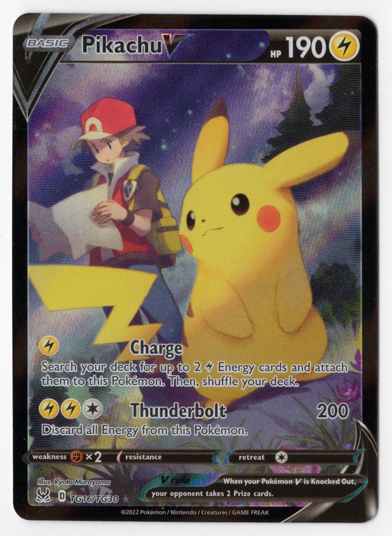 Pikachu V TG16/196 Lost Origin front card photo in GradeValue pregrading report