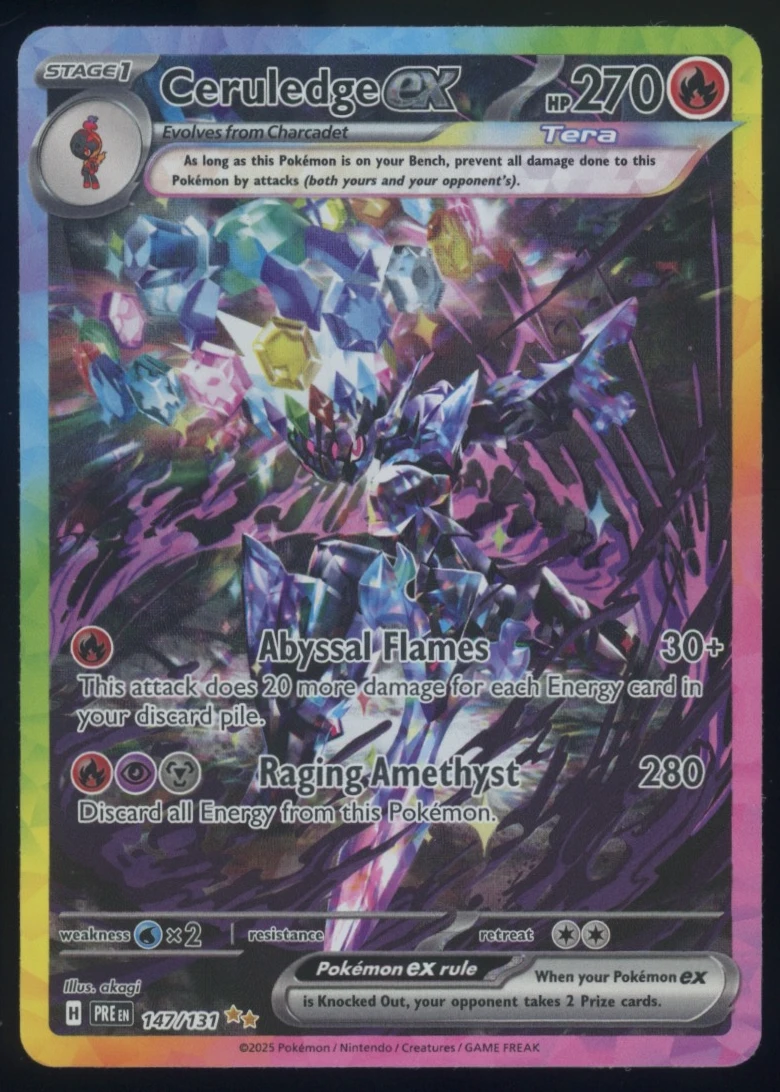 Ceruledge ex 147/131 Prismatic Evolutions front card photo in GradeValue pregrading report