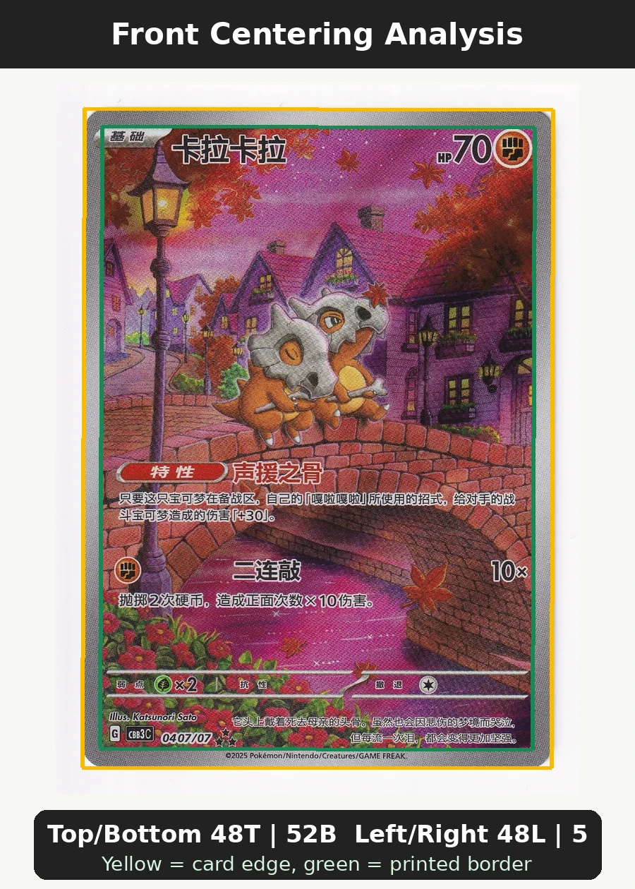 Cubone CN 0407/07 OTHER front centering analysis showing Top/Bottom 48T | 52B and Left/Right 48L | 52R.