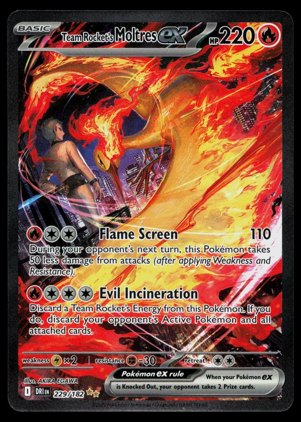 Team Rocket's Moltres ex 229/182 Destined Rivals front card photo in GradeValue pregrading report