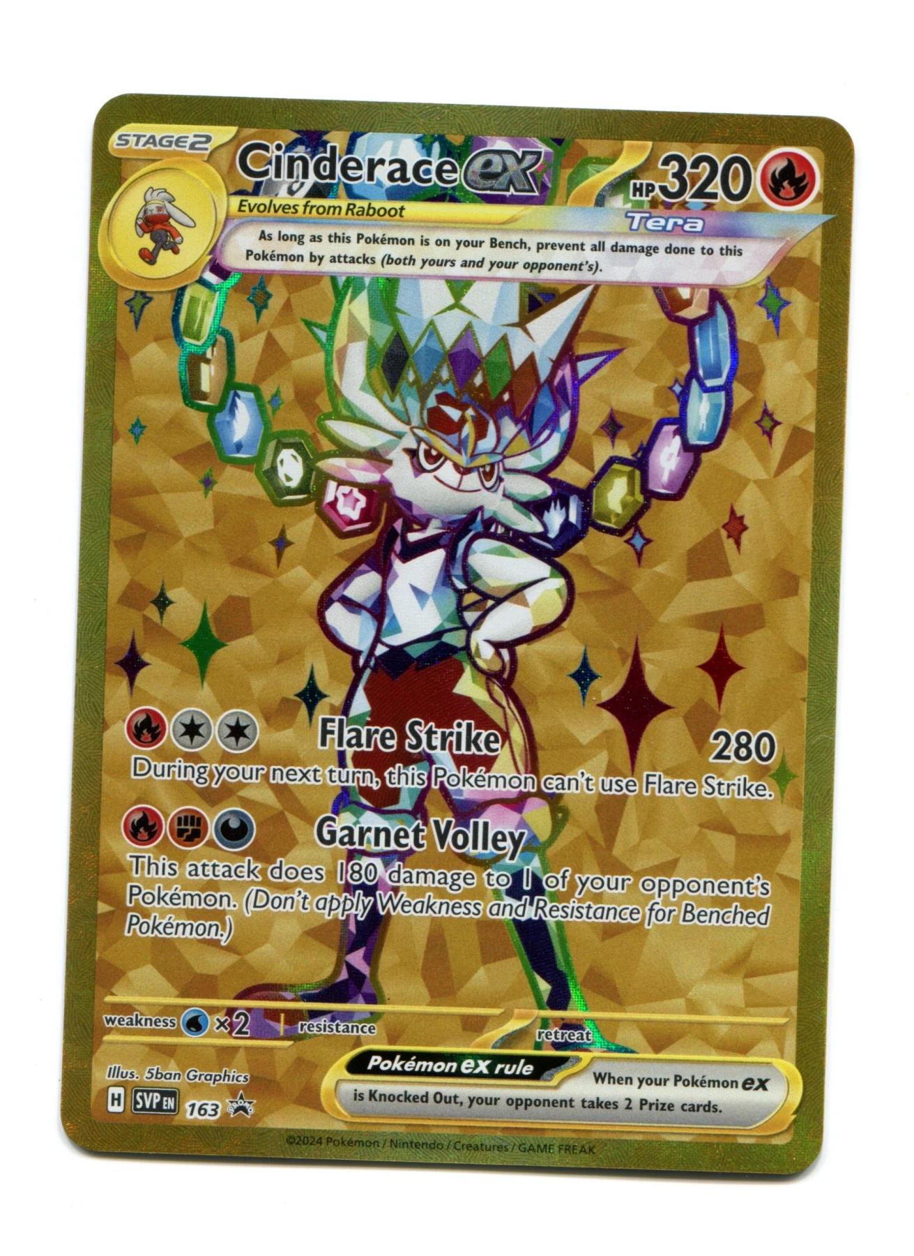 Cinderace ex 163/225 SVP Black Star Promos front card photo in GradeValue pregrading report