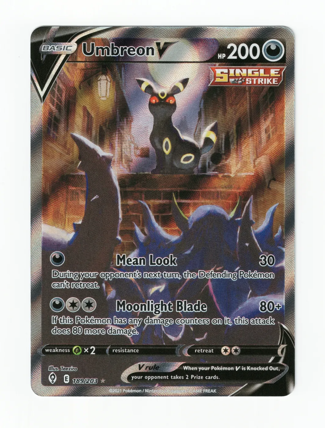 Umbreon V 189/203 Evolving Skies front card photo in GradeValue pregrading report