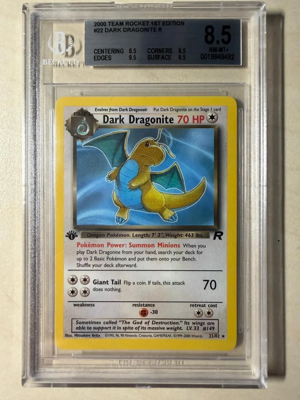 Dark Dragonite 022/82 Team Rocket front card photo in GradeValue pregrading report