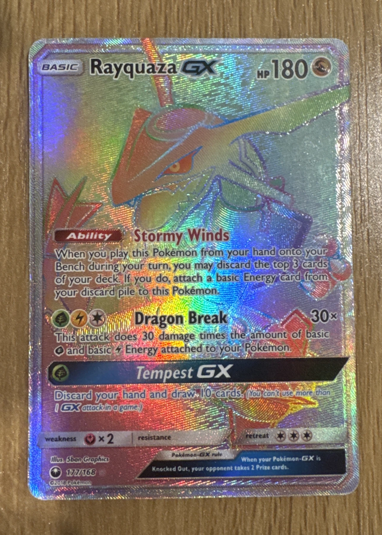 Rayquaza GX 177/168 Celestial Storm front card photo in GradeValue pregrading report
