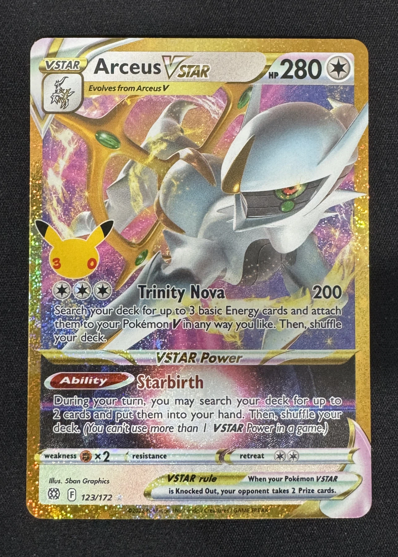 Arceus VSTAR 123 30th Classic Collection front card photo in GradeValue pregrading report