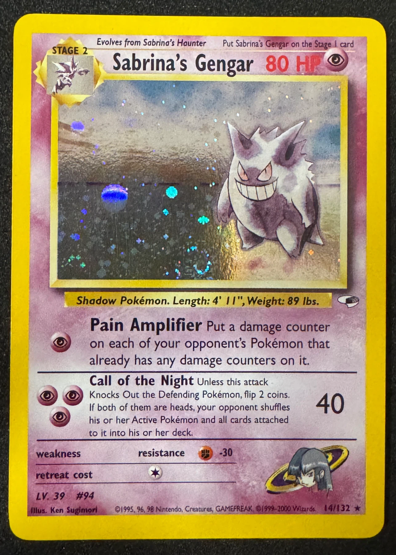 Sabrina's Gengar 014/132 Gym Heroes front card photo in GradeValue pregrading report