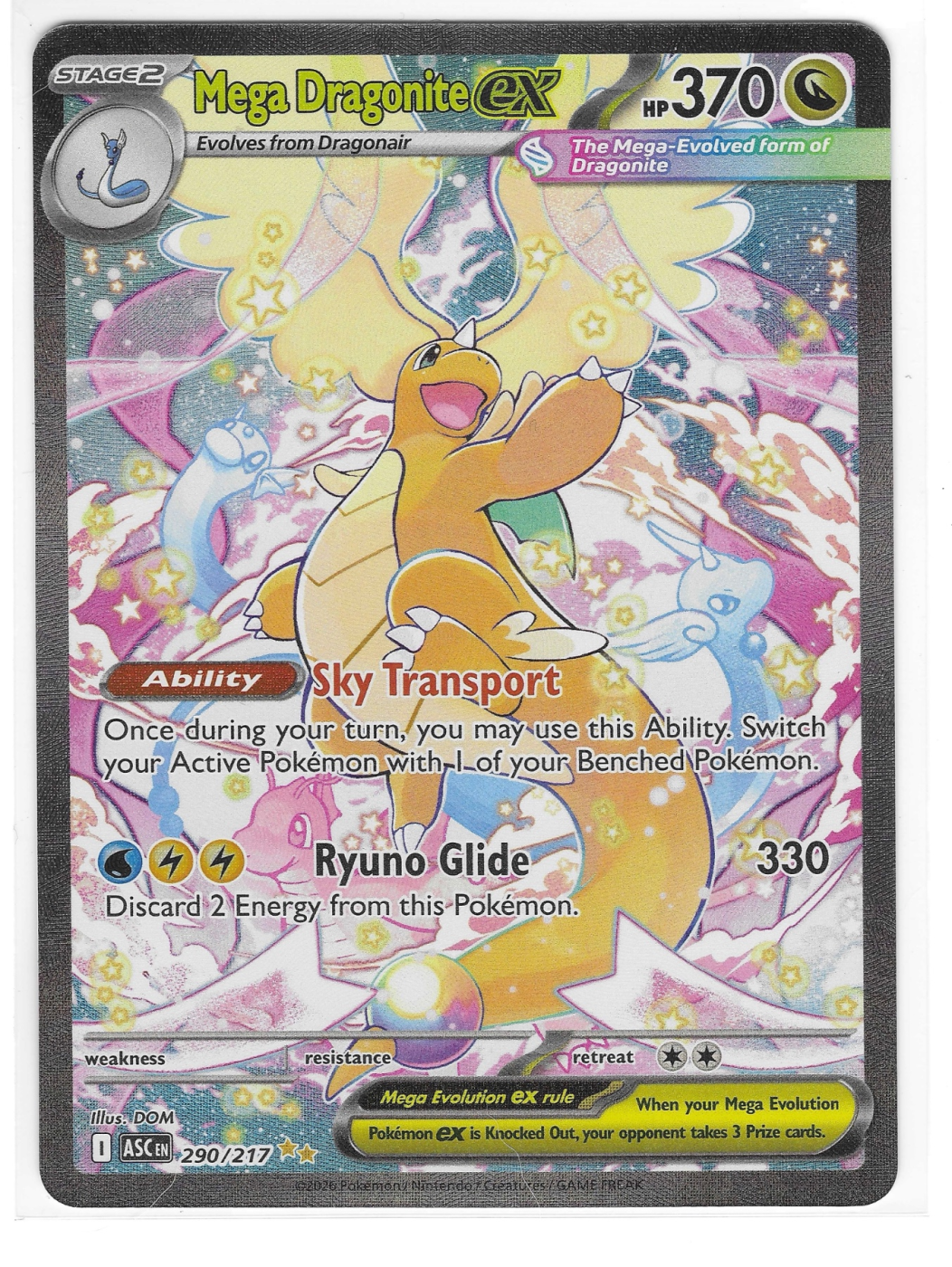 Mega Dragonite ex 290/217 Ascended Heroes front card photo in GradeValue pregrading report