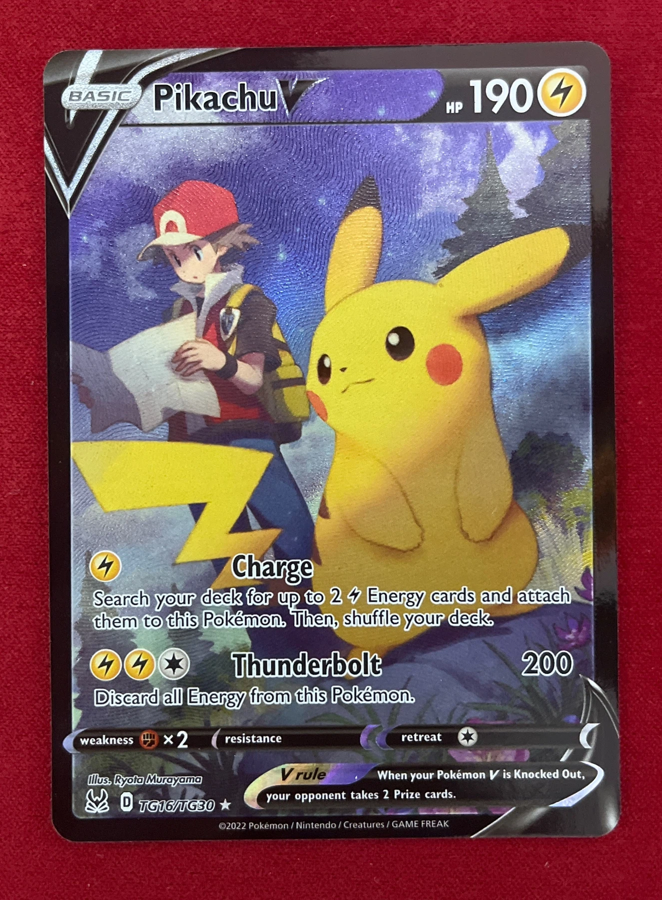 Pikachu V TG16/196 Lost Origin front card photo in GradeValue pregrading report