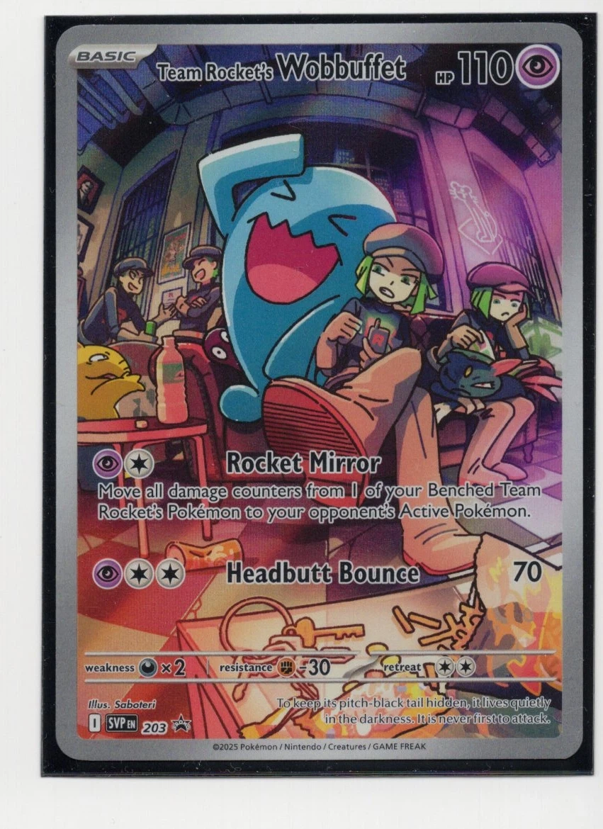 Team Rocket's Wobbuffet 203/225 SVP Black Star Promos front card photo in GradeValue pregrading report