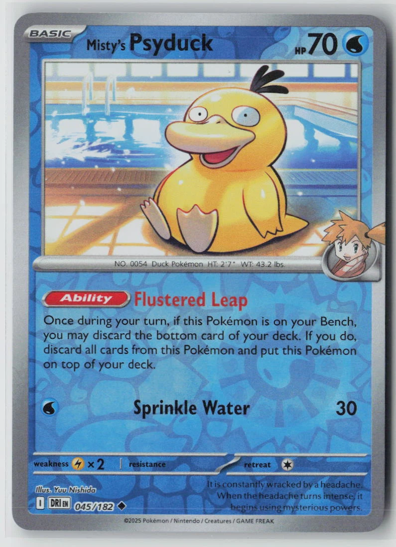 Misty's Psyduck 045/182 · Reverse Holo Destined Rivals front card photo in GradeValue pregrading report