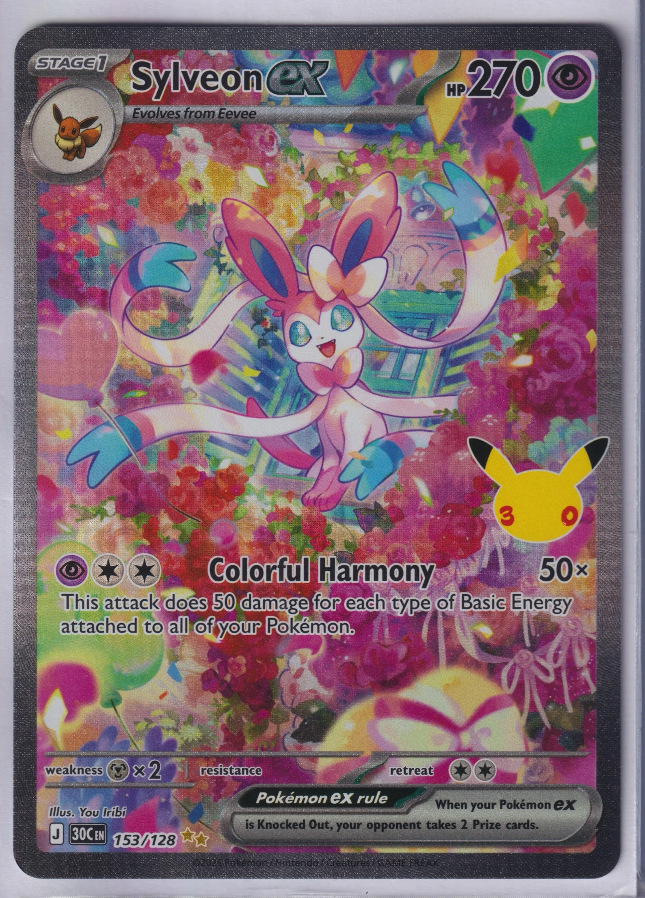 Sylveon ex 153/128 30th Celebration front card photo in GradeValue pregrading report