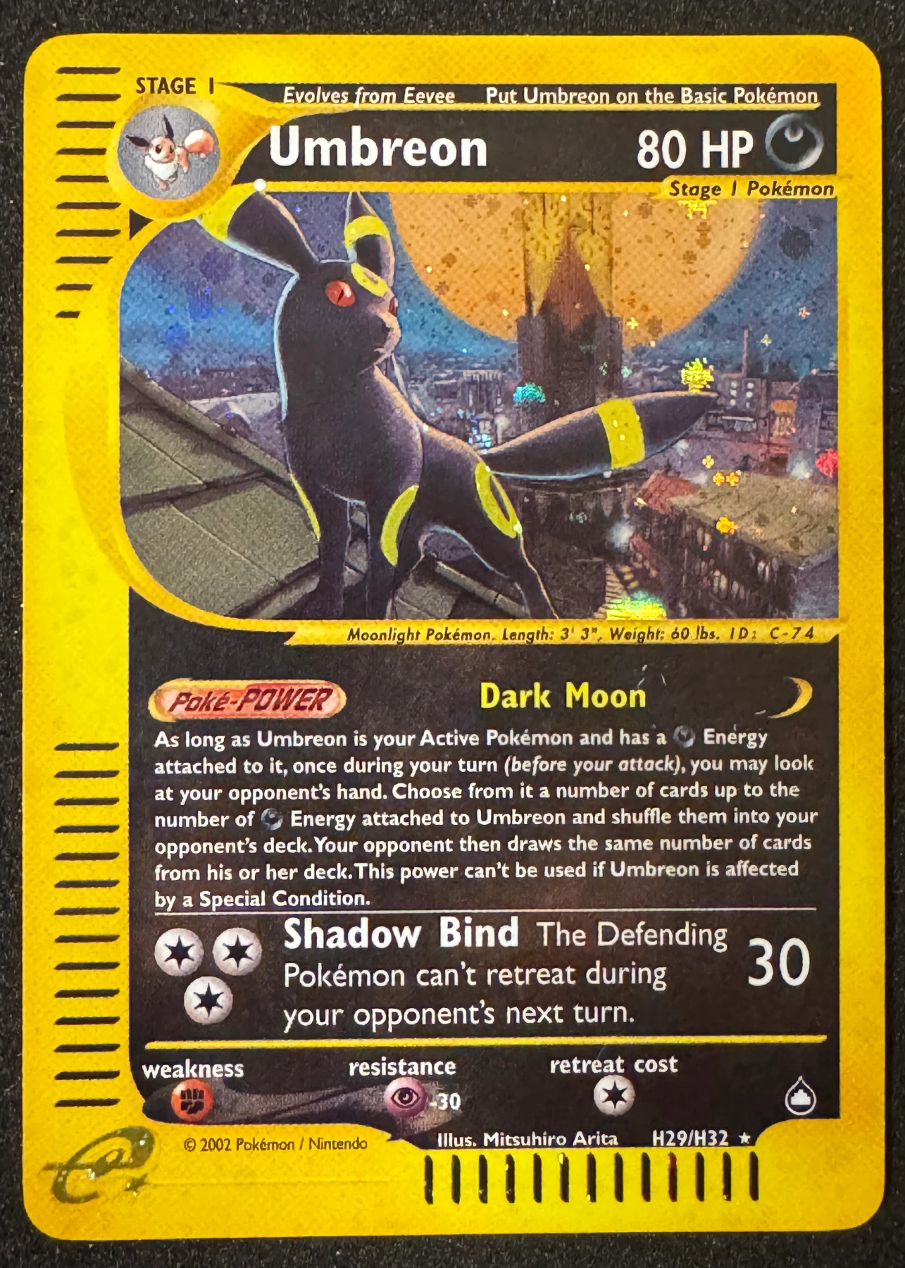 Umbreon H29/147 Aquapolis front card photo in GradeValue pregrading report