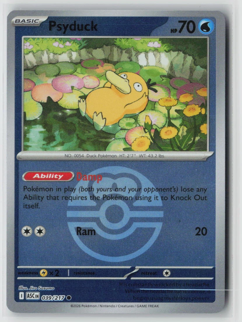 Psyduck 039/217 · Pokeball Holo Ascended Heroes front card photo in GradeValue pregrading report
