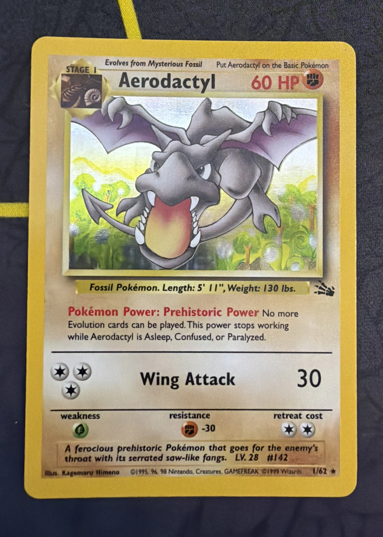 Aerodactyl 001/62 · Holo Fossil front card photo in GradeValue pregrading report