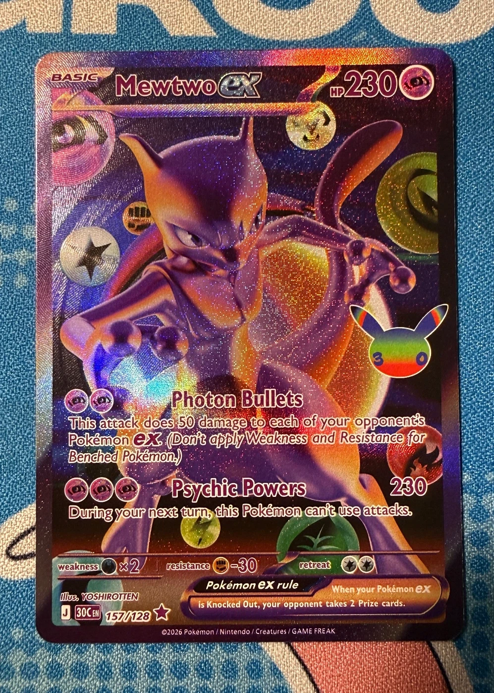 Mewtwo ex 157/128 30th Celebration front card photo in GradeValue pregrading report