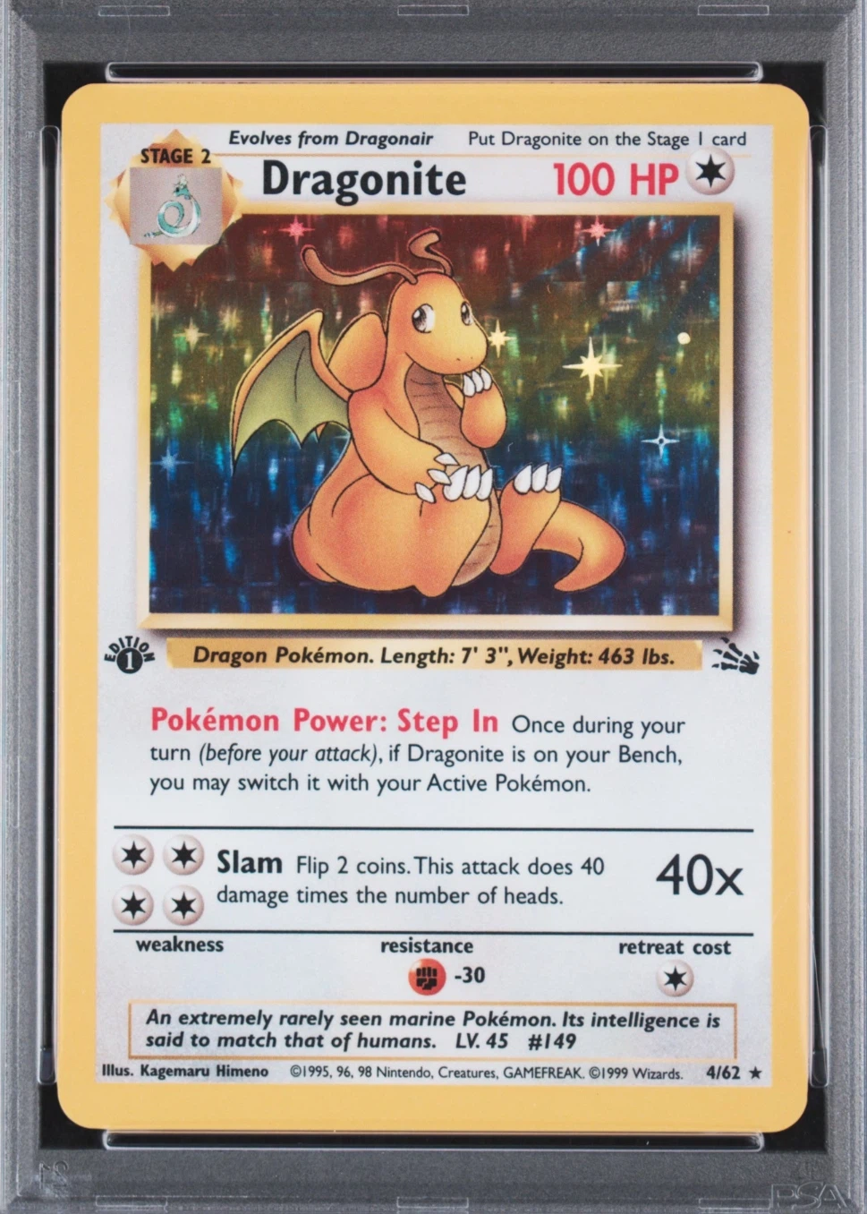 Dragonite 004/62 Fossil front card photo in GradeValue pregrading report