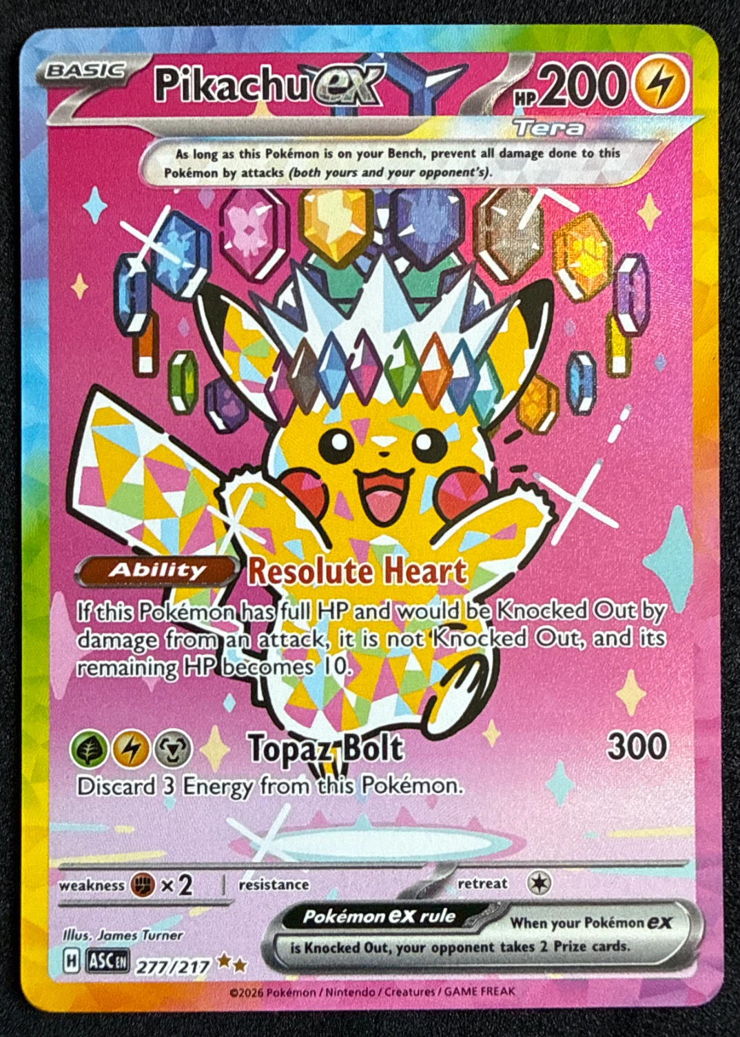 Pikachu ex 277/217 Ascended Heroes front card photo in GradeValue pregrading report