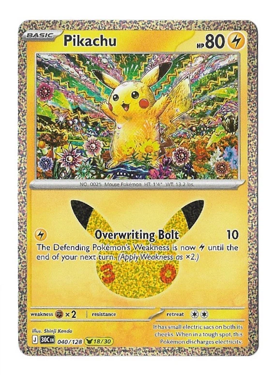 Pikachu 040/128 30th Celebration front card photo in GradeValue pregrading report