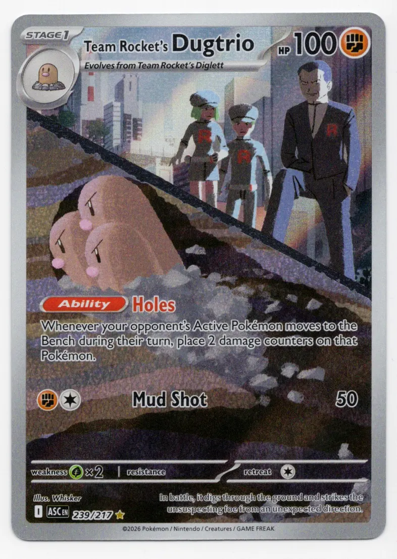 Team Rocket's Dugtrio 239/217 Ascended Heroes front card photo in GradeValue pregrading report