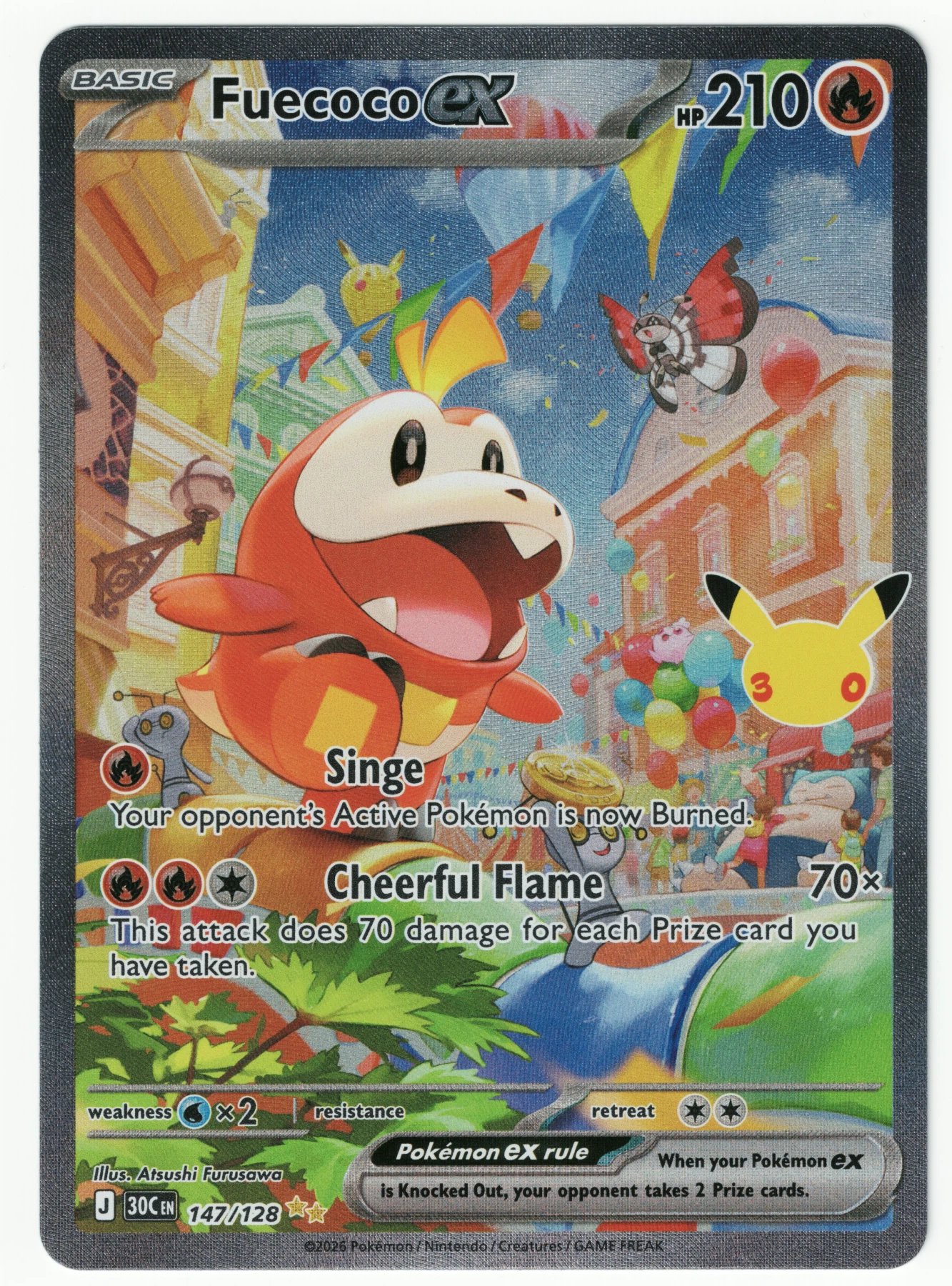 Fuecoco ex 147/128 30th Celebration front card photo in GradeValue pregrading report