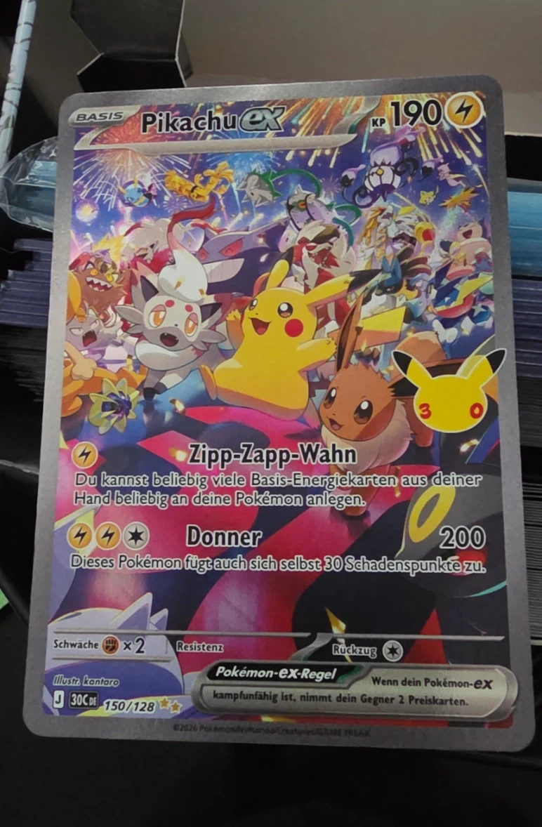 Pikachu ex 150/128 30th Celebration front card photo in GradeValue pregrading report