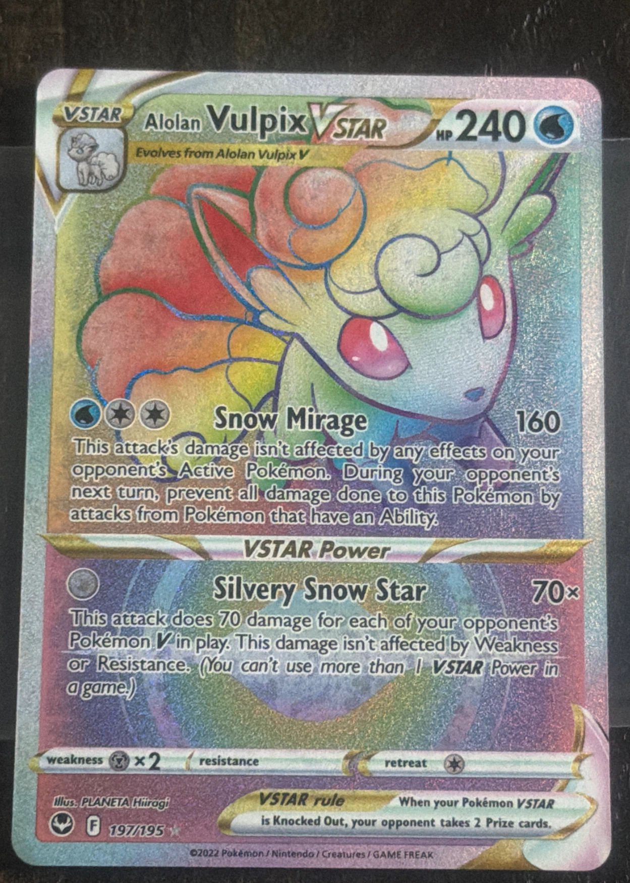 Alolan Vulpix VSTAR 197/195 Silver Tempest front card photo in GradeValue pregrading report