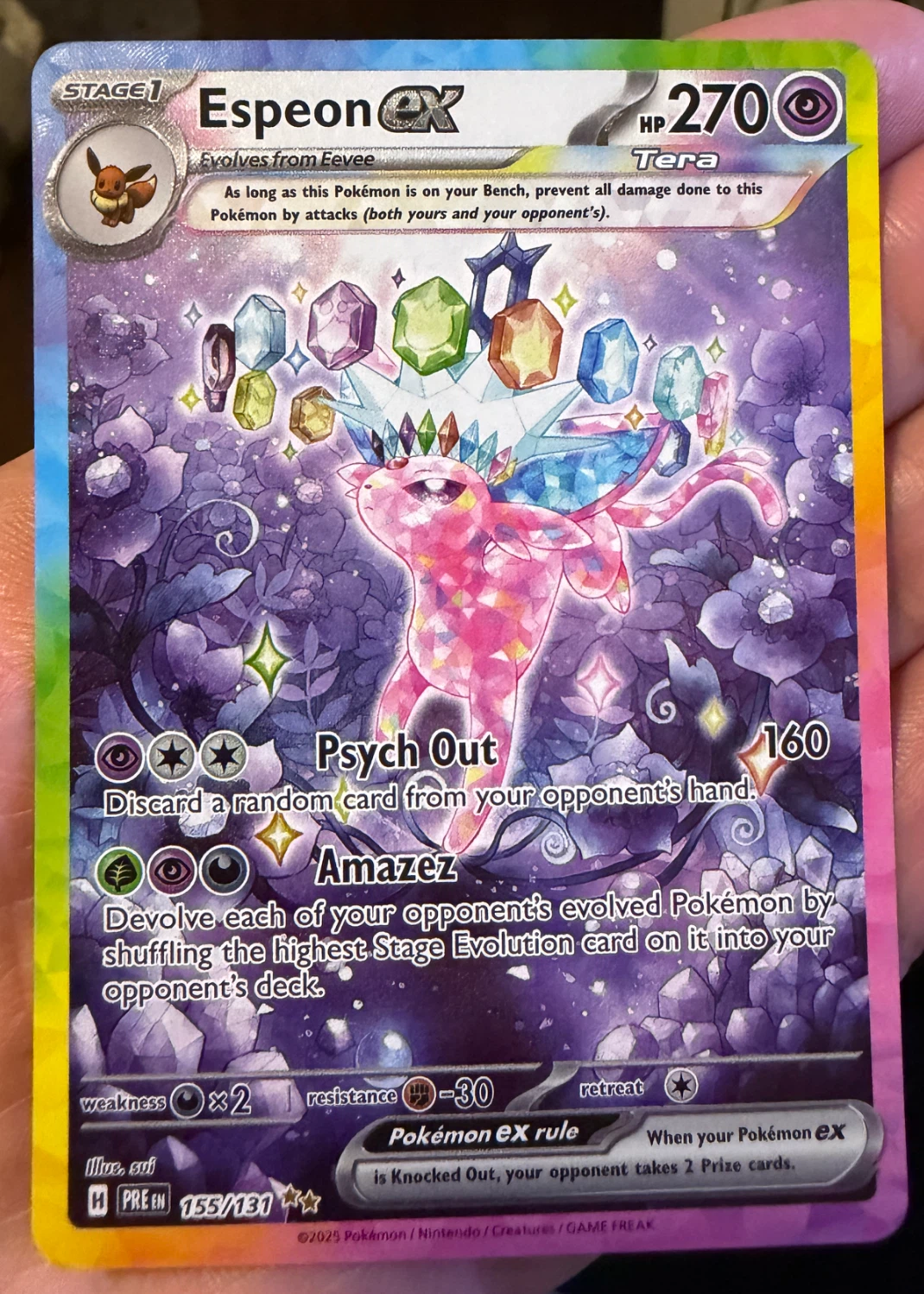 Espeon ex 155/131 Prismatic Evolutions front card photo in GradeValue pregrading report