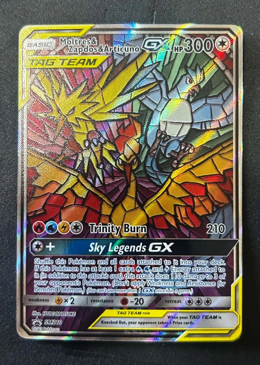 Moltres & Zapdos & Articuno GX SM210/248 SM Black Star Promos front card photo in GradeValue pregrading report