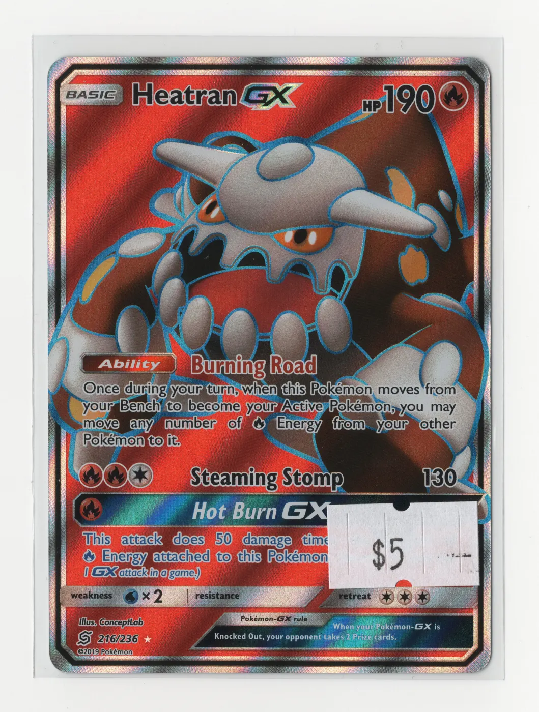 Heatran GX 216/236 Unified Minds front card photo in GradeValue pregrading report