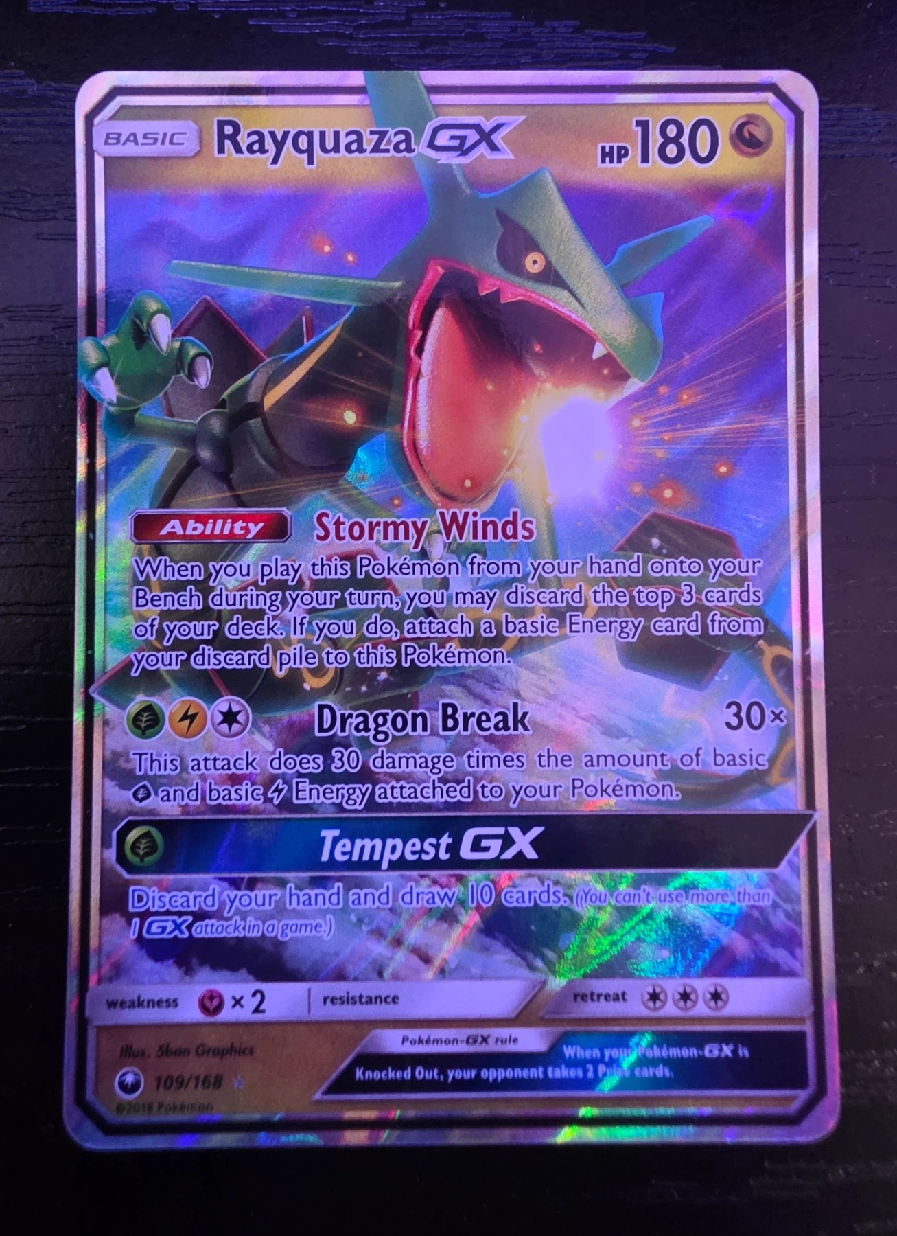 Rayquaza GX 109/168 Celestial Storm front card photo in GradeValue pregrading report