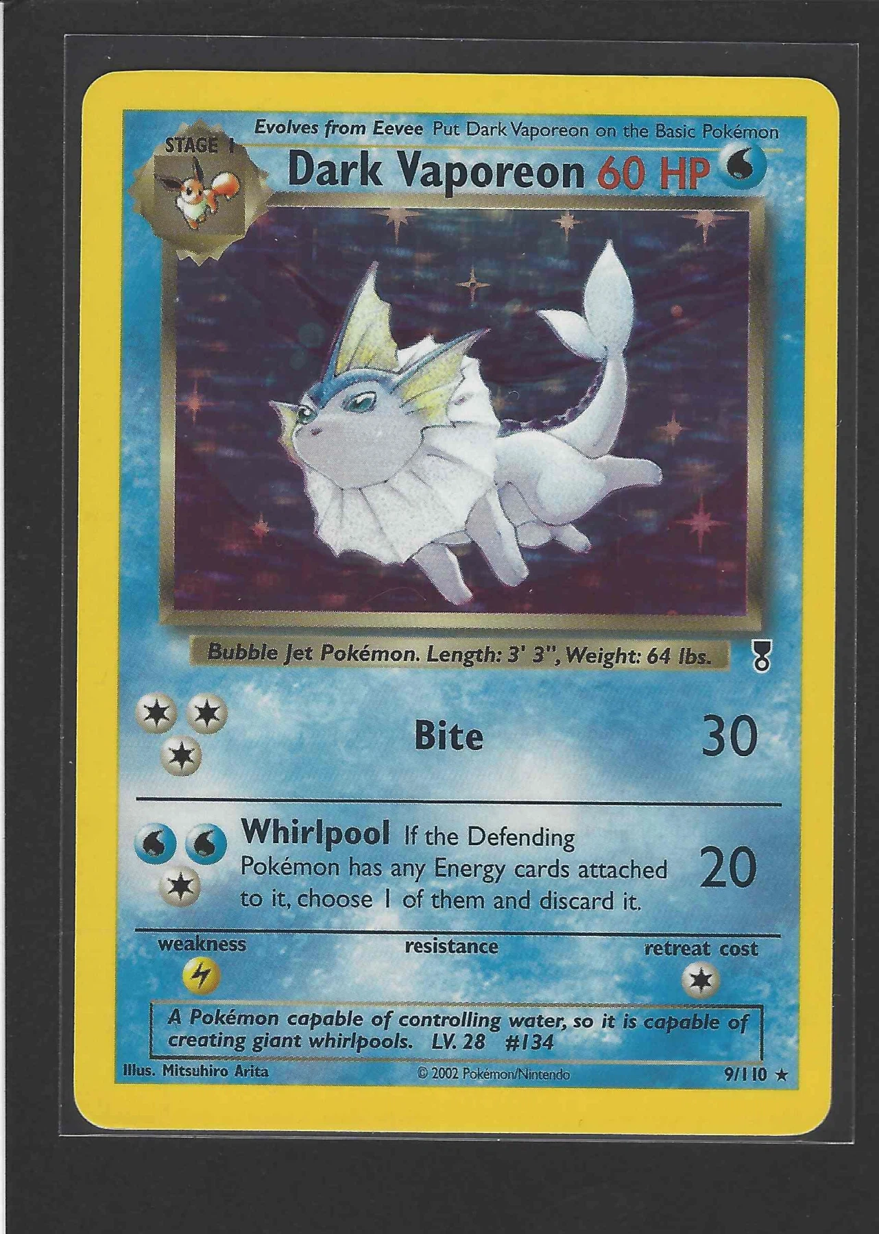 Dark Vaporeon 009/110 Legendary Collection front card photo in GradeValue pregrading report