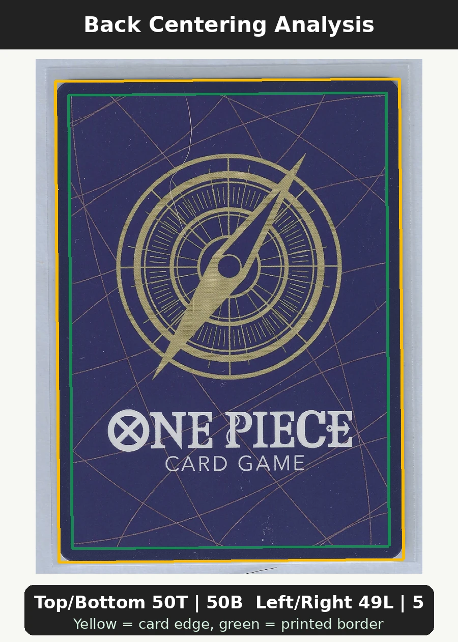Portgas.D.Ace (ST15-005) ST15-005 One Piece Promotion Cards back centering analysis showing Top/Bottom 50T | 50B and Left/Right 49L | 51R.