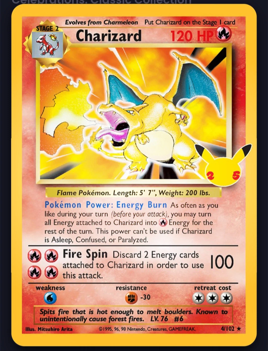 Charizard 4A/25 Celebrations front card photo in GradeValue pregrading report