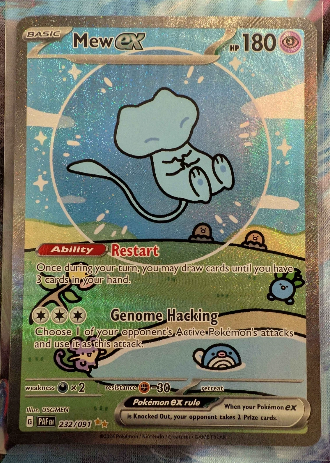 Mew ex 232/91 Paldean Fates front card photo in GradeValue pregrading report