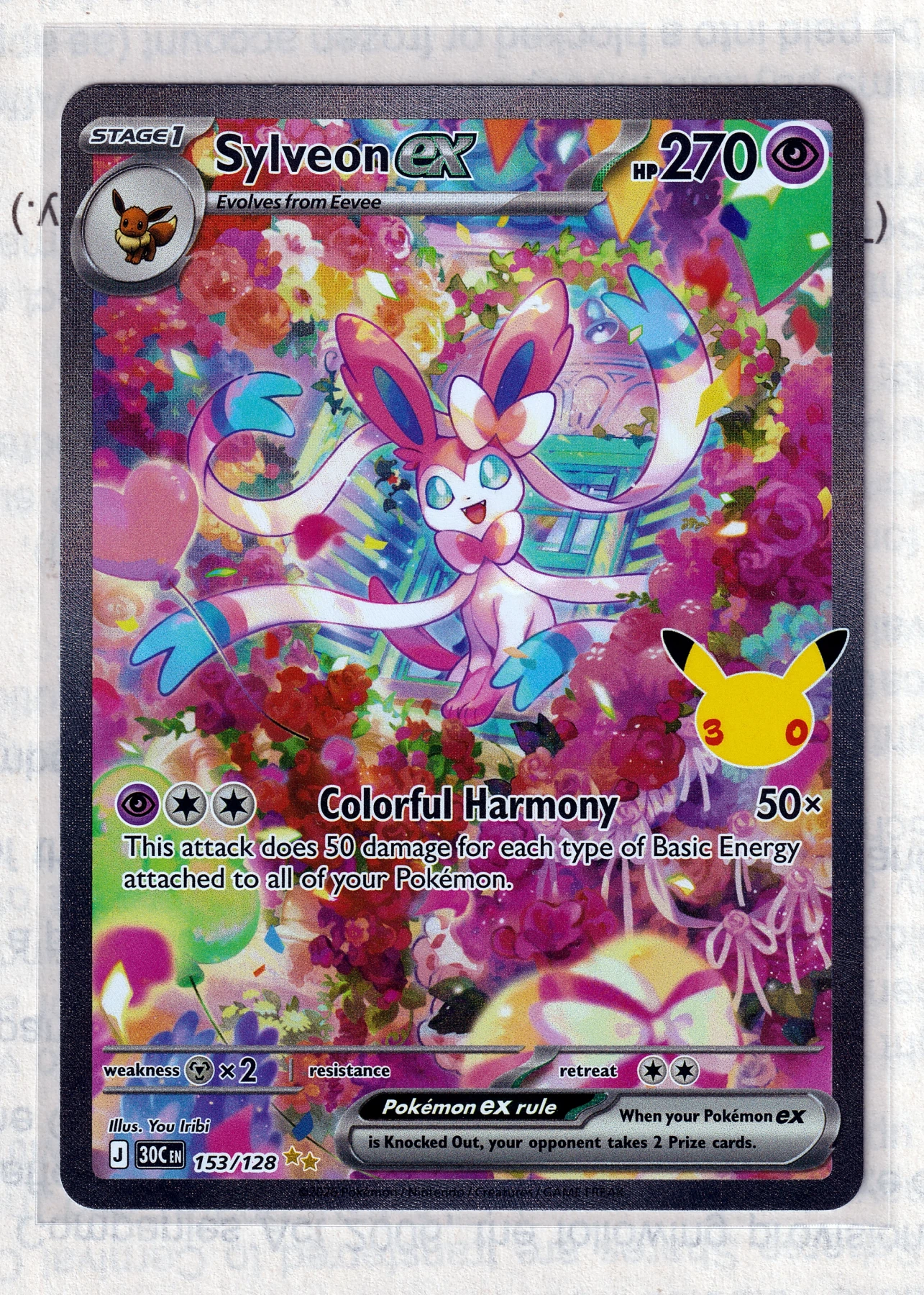Sylveon ex 153/128 30th Celebration front card photo in GradeValue pregrading report