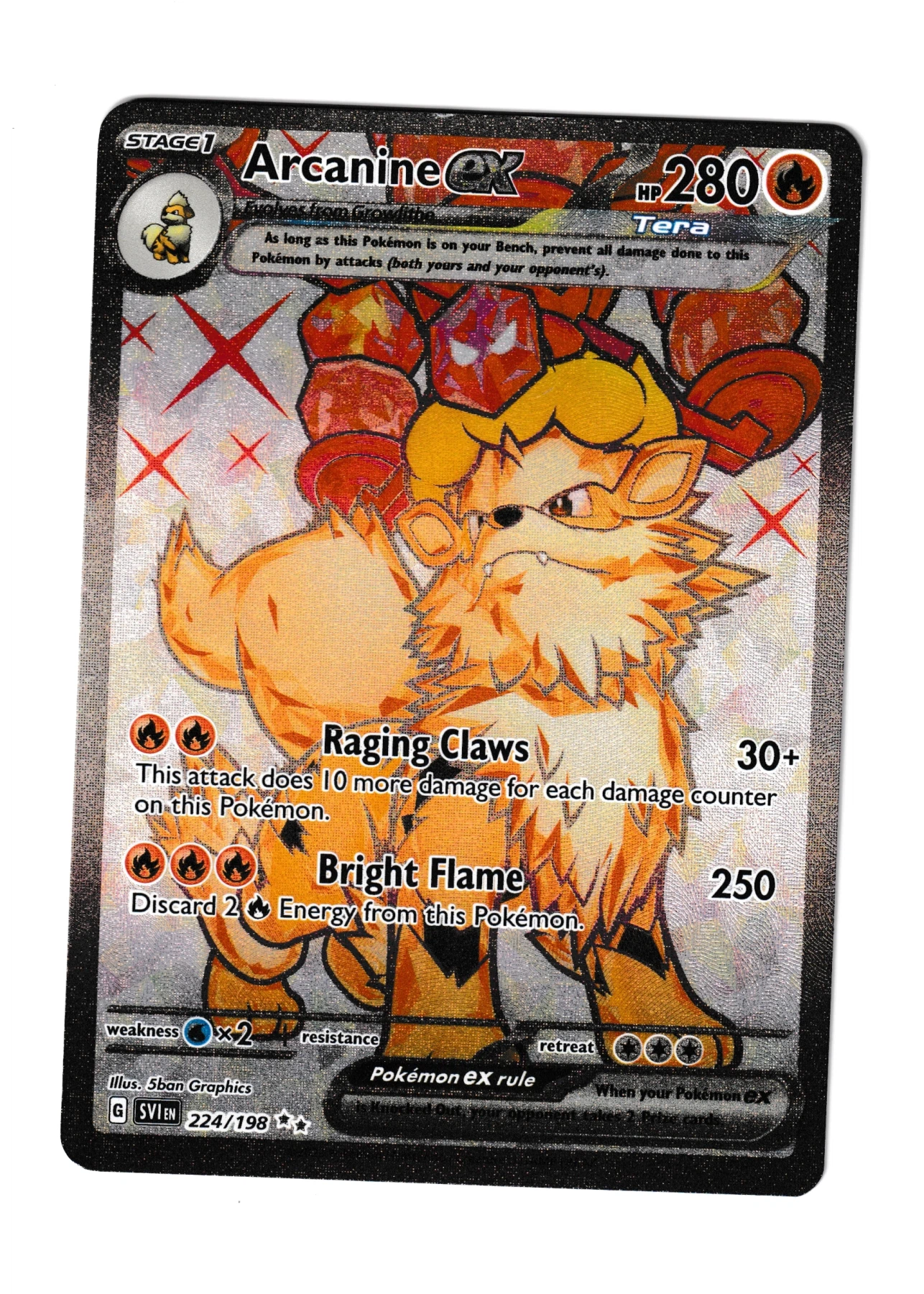 Arcanine ex 224/198 Scarlet & Violet front card photo in GradeValue pregrading report