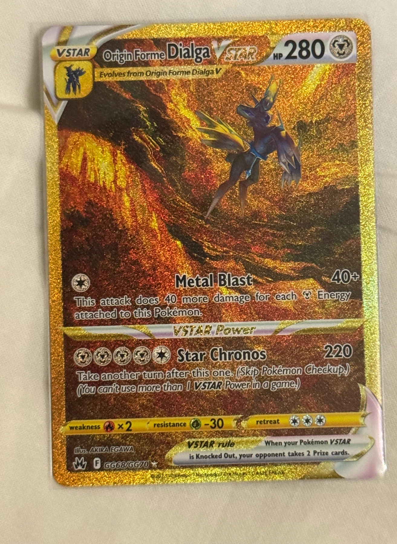 Origin Forme Dialga VSTAR GG68/159 Crown Zenith front card photo in GradeValue pregrading report