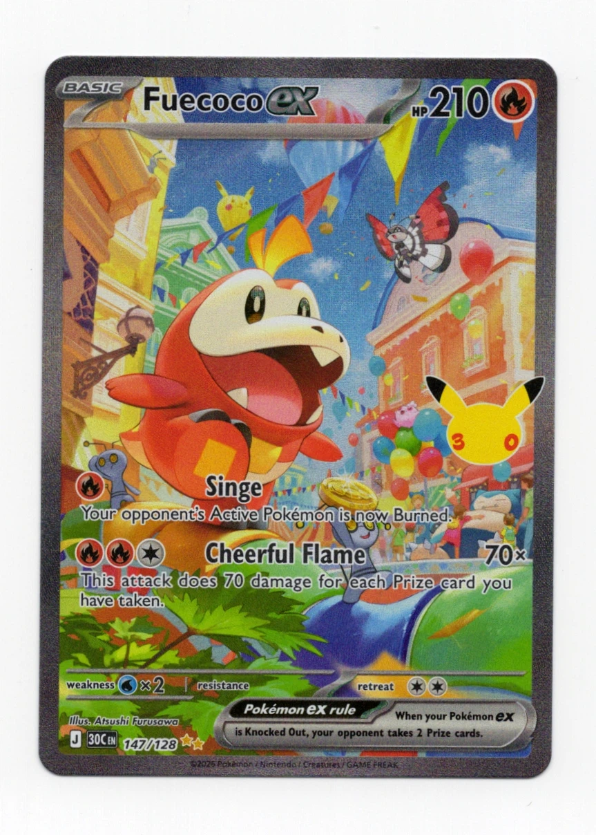 Fuecoco ex 147/128 30th Celebration front card photo in GradeValue pregrading report