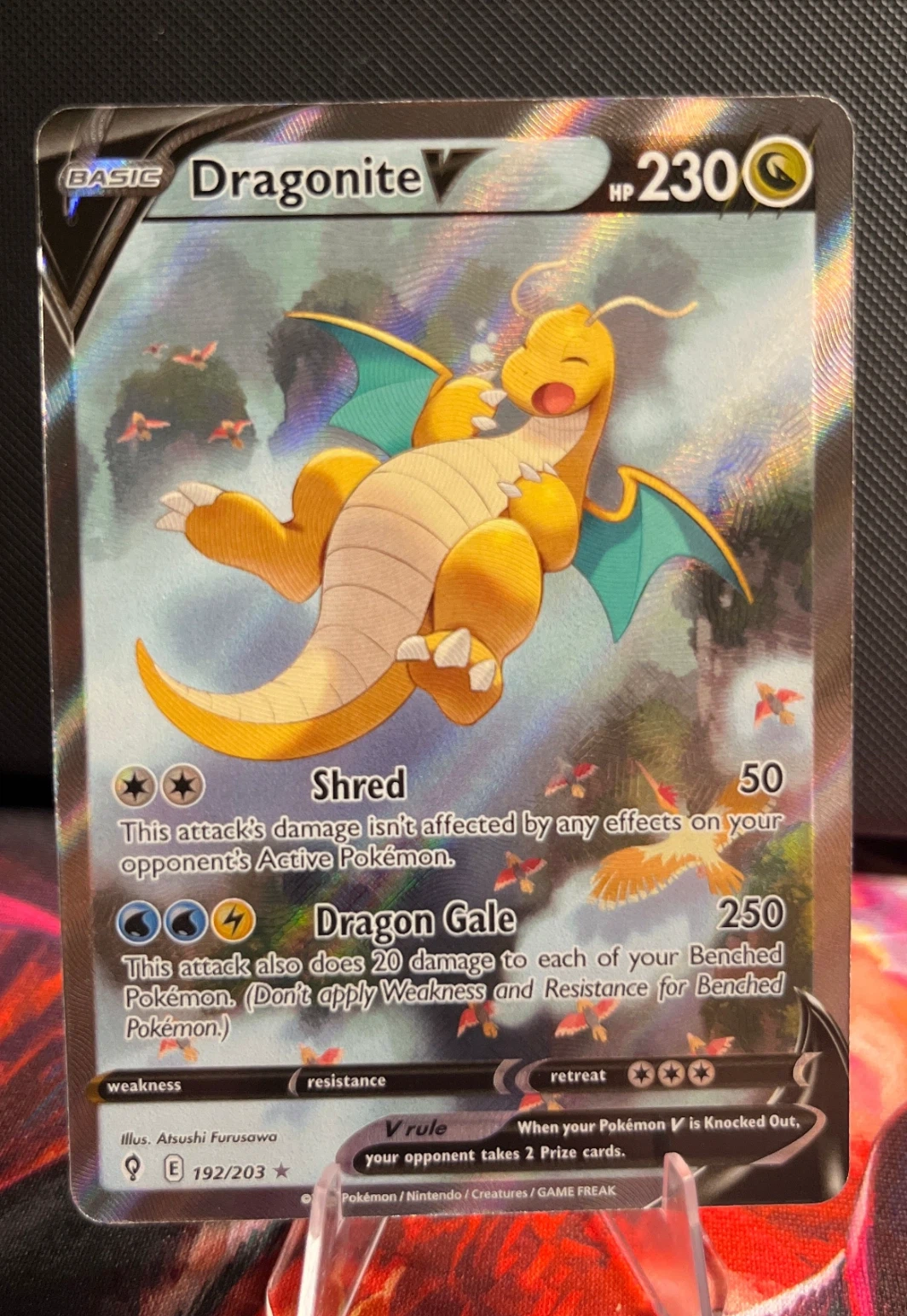 Dragonite V 192/203 Evolving Skies front card photo in GradeValue pregrading report