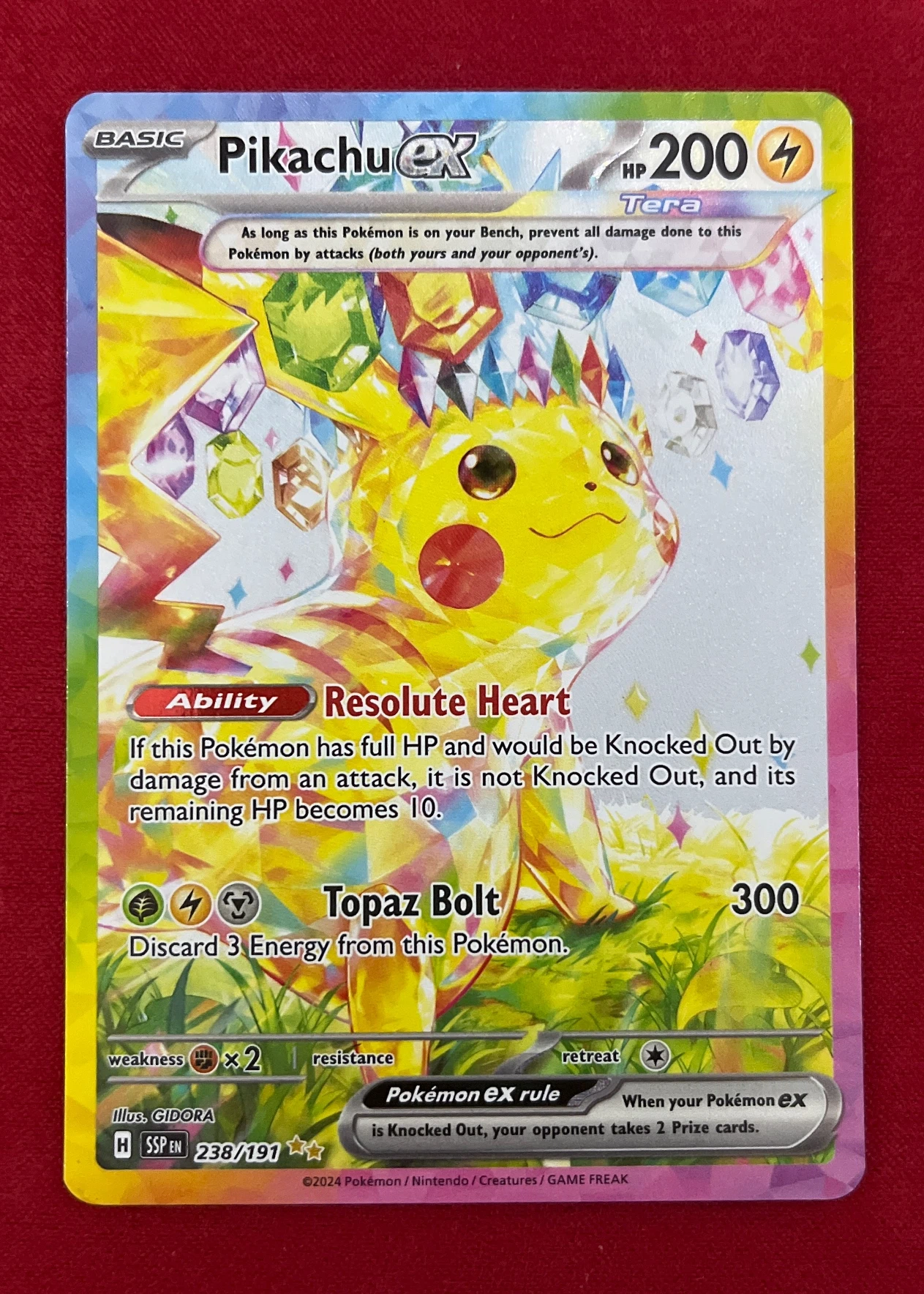Pikachu ex 238/191 Surging Sparks front card photo in GradeValue pregrading report