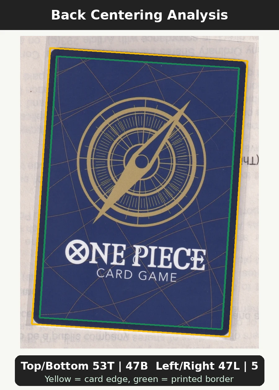 Zehahahahaha! (OP16-116) · Alternate Art OP16-116 The Time of Battle back centering analysis showing Top/Bottom 53T | 47B and Left/Right 47L | 53R.
