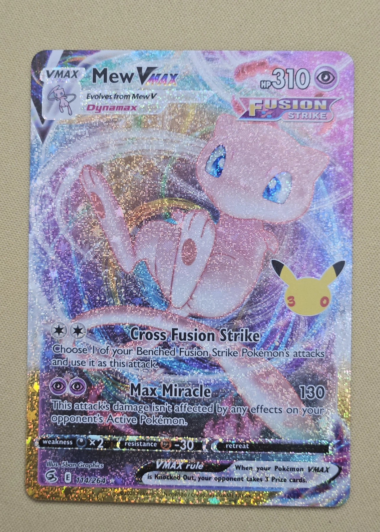 Mew VMAX 114 30th Classic Collection front card photo in GradeValue pregrading report