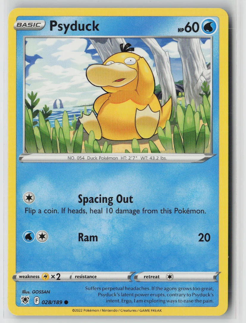 Psyduck 028/189 · Normal Astral Radiance front card photo in GradeValue pregrading report