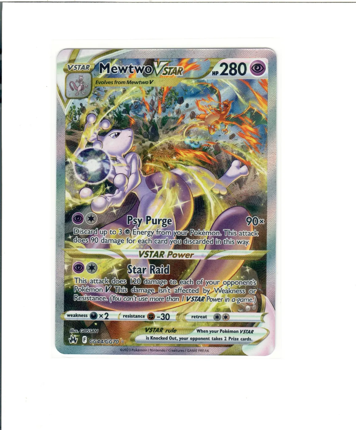 Mewtwo VSTAR GG44/159 Crown Zenith front card photo in GradeValue pregrading report