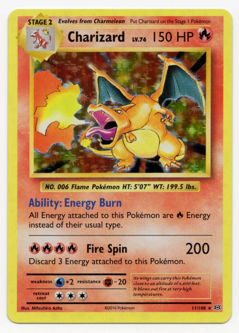 Charizard 011/108 Evolutions front card photo in GradeValue pregrading report