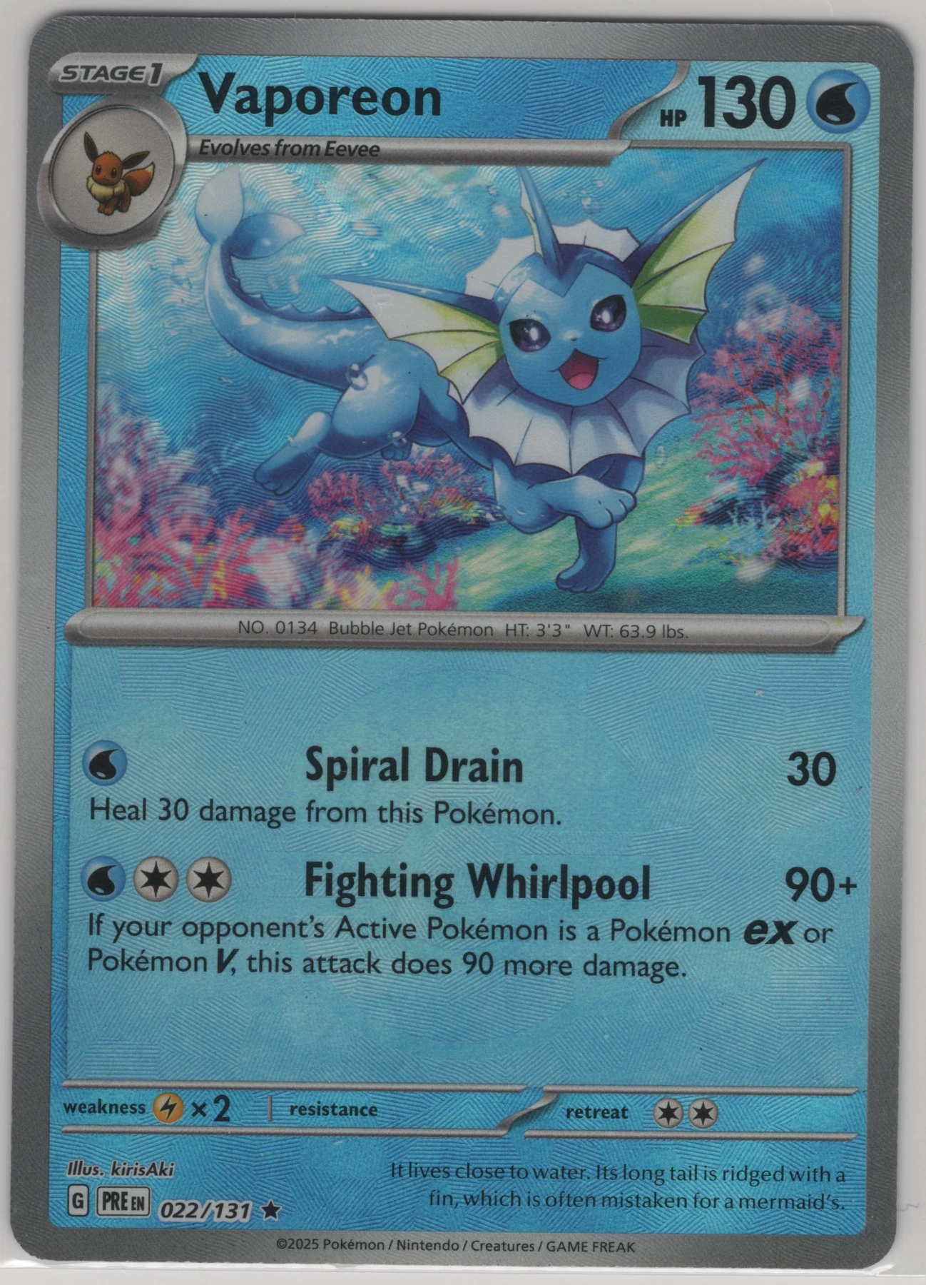 Vaporeon 022/131 (Pokeball Holo) Prismatic Evolutions front card photo in GradeValue pregrading report