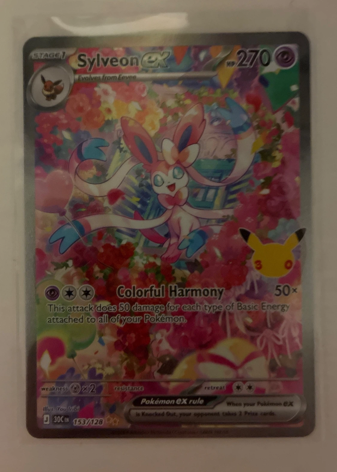 Sylveon ex 153/128 30th Celebration front card photo in GradeValue pregrading report