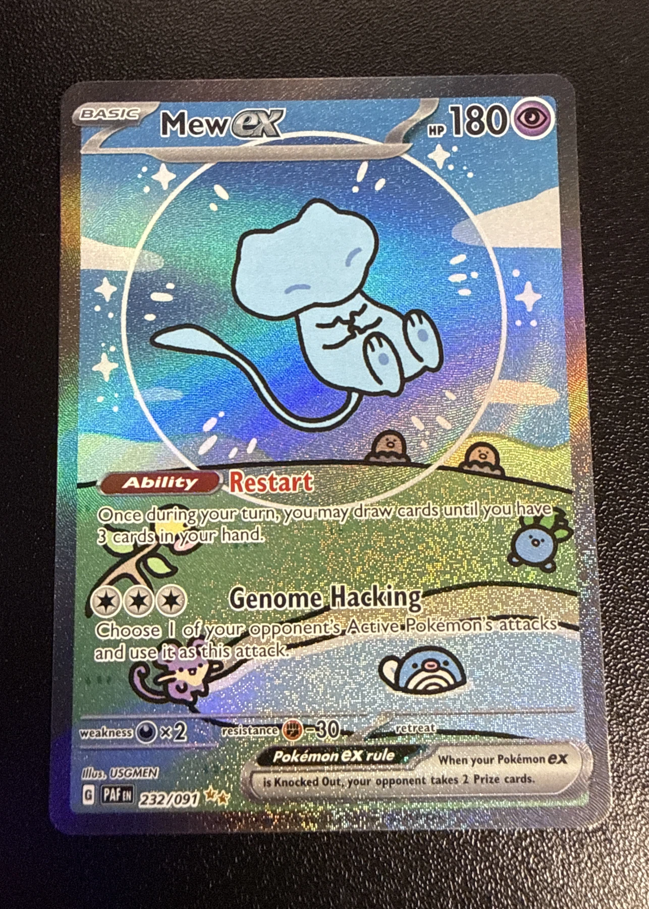Mew ex 232/91 Paldean Fates front card photo in GradeValue pregrading report